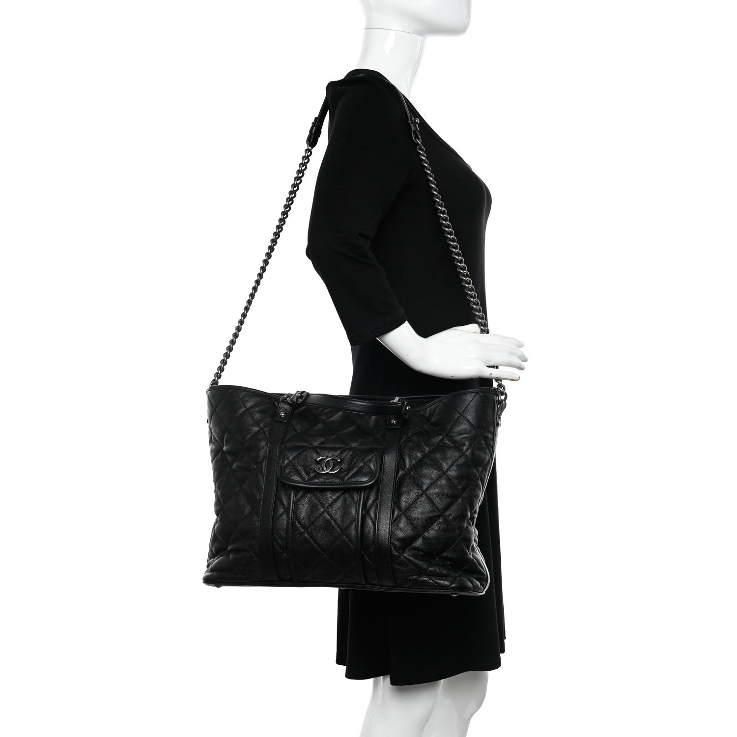 Chanel Calfskin Quilted Casual Riviera Tote Black 2 of 11
