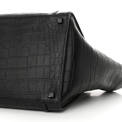 Celine Crocodile Embossed Calfskin Medium Phantom Luggage Black 10 of 16