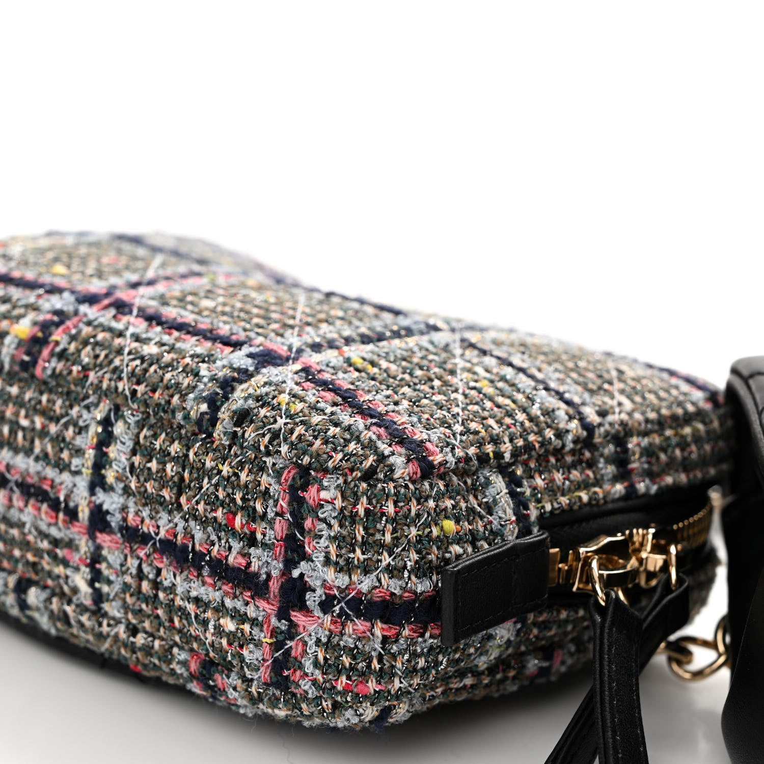 Chanel Tweed Lambskin Quilted Double Belt Bag Black 12 of 14