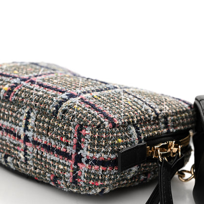 Chanel Tweed Lambskin Quilted Double Belt Bag Black 12 of 14