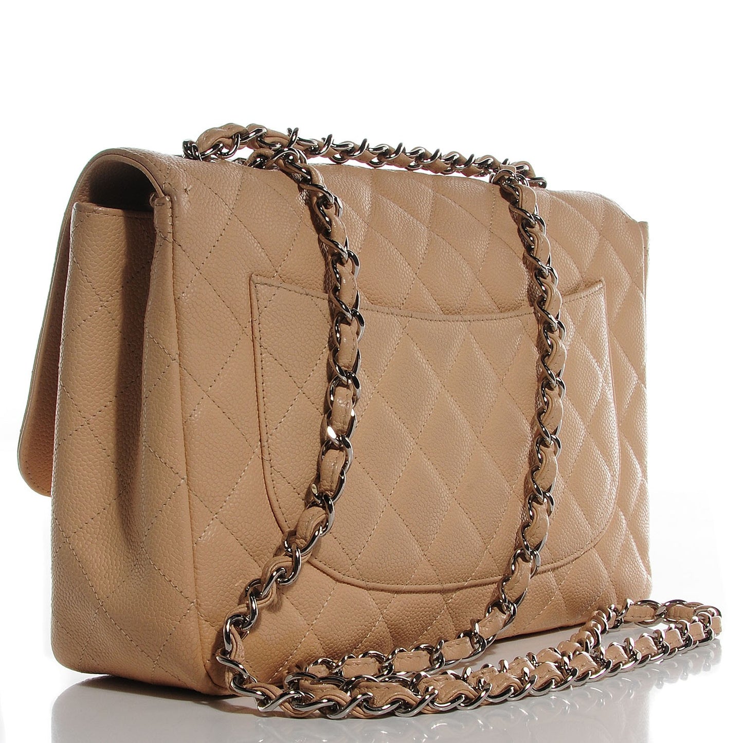 Caviar Quilted Jumbo Single Flap Beige