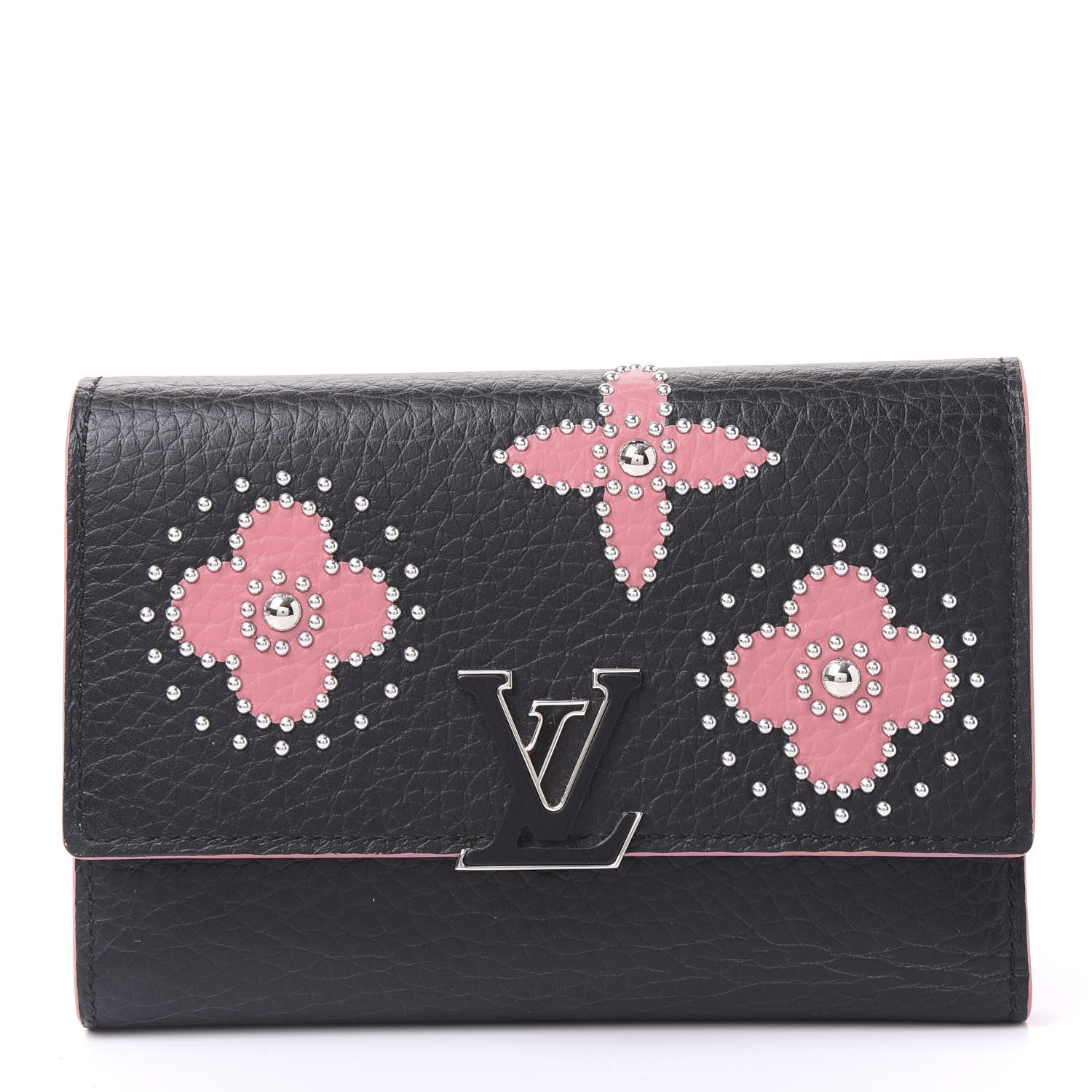 Louis Vuitton Taurillon Capucines Compact Flower Wallet Black 1 of 10