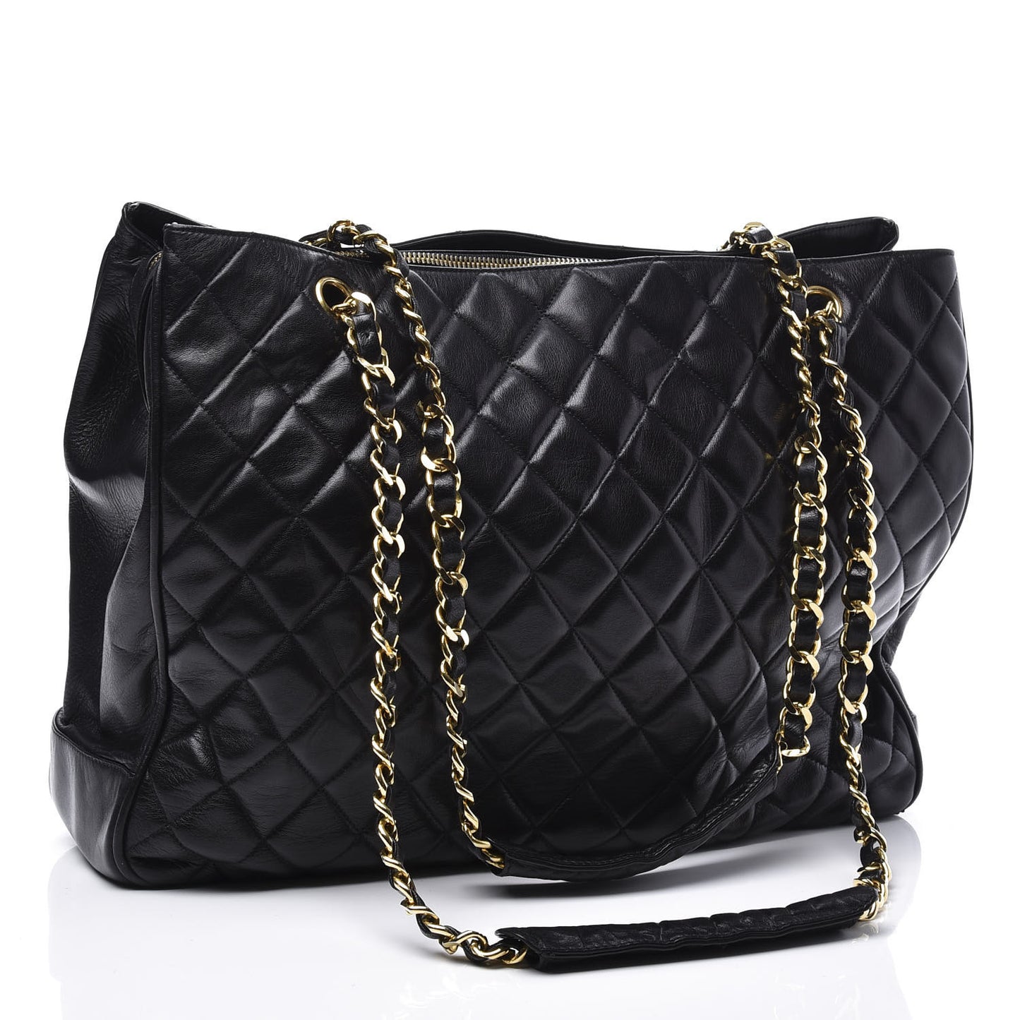 Lambskin Quilted Shopping Tote Black