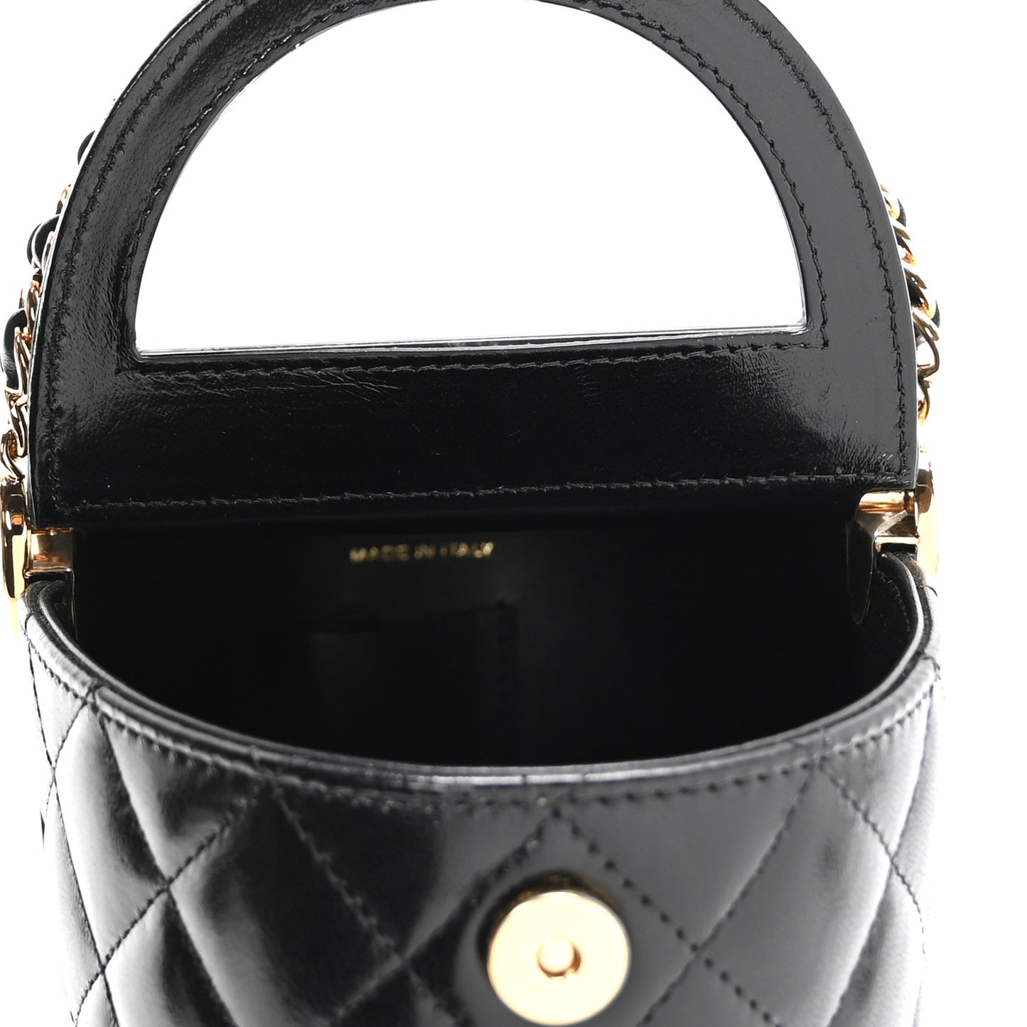 Calfskin Quilted Mini Basket Top Handle Vanity Case Black