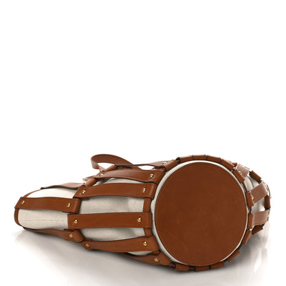 Saint Laurent Calfskin Canvas Beatrix Panier Cut Out Tote Grege Brick 4 of 8