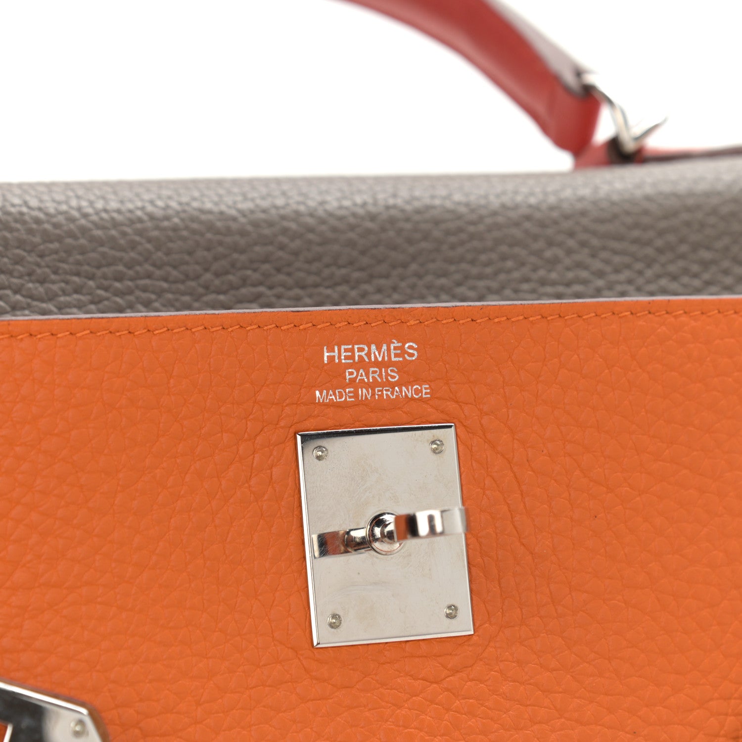 Hermes Taurillon Clemence Arlequin Kelly Retourne 35 Orange Sanguine Gold Bleu Lin Bleu Hydra Etain 6 of 20
