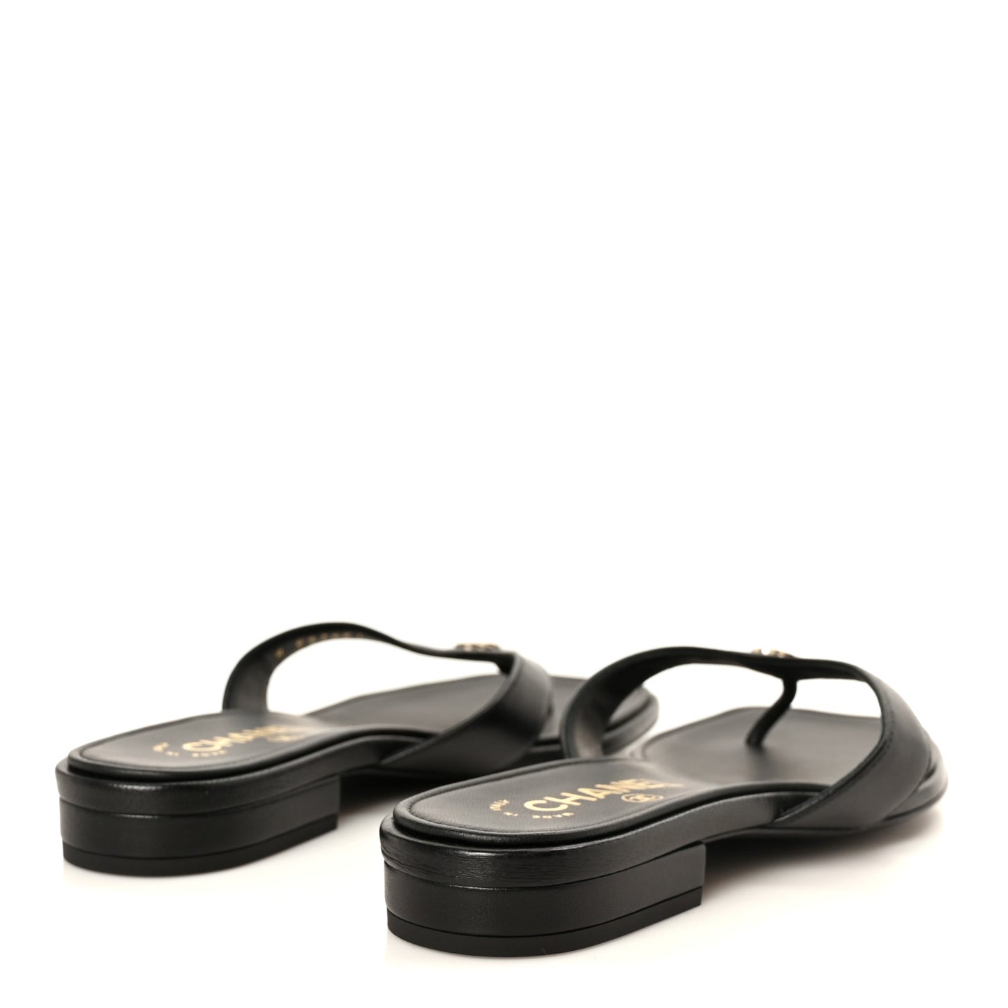 Lambskin CC Thong Sandals 37 Black