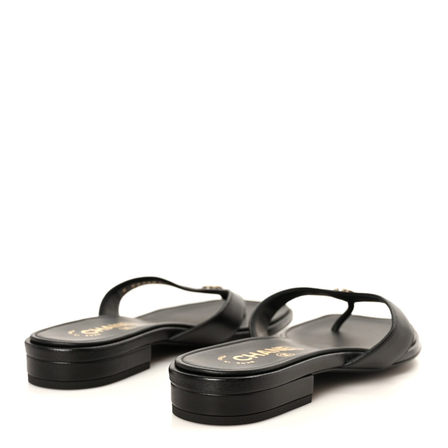 Chanel Lambskin CC Thong Sandals 37 Black 5 of 9