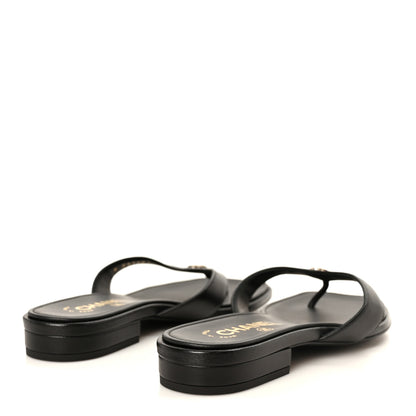 Chanel Lambskin CC Thong Sandals 37 Black 5 of 9