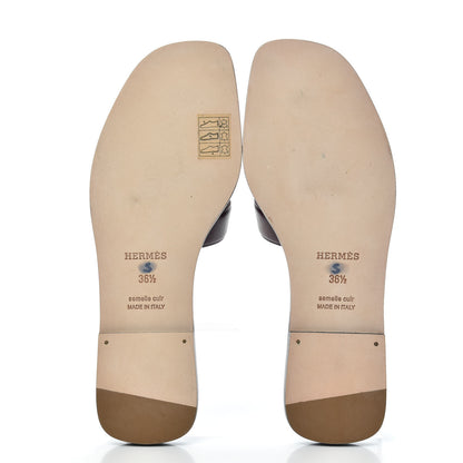 Hermes Box Calfskin Oran Sandals 36.5 Bleu Ardoise Bordeaux 5 of 8