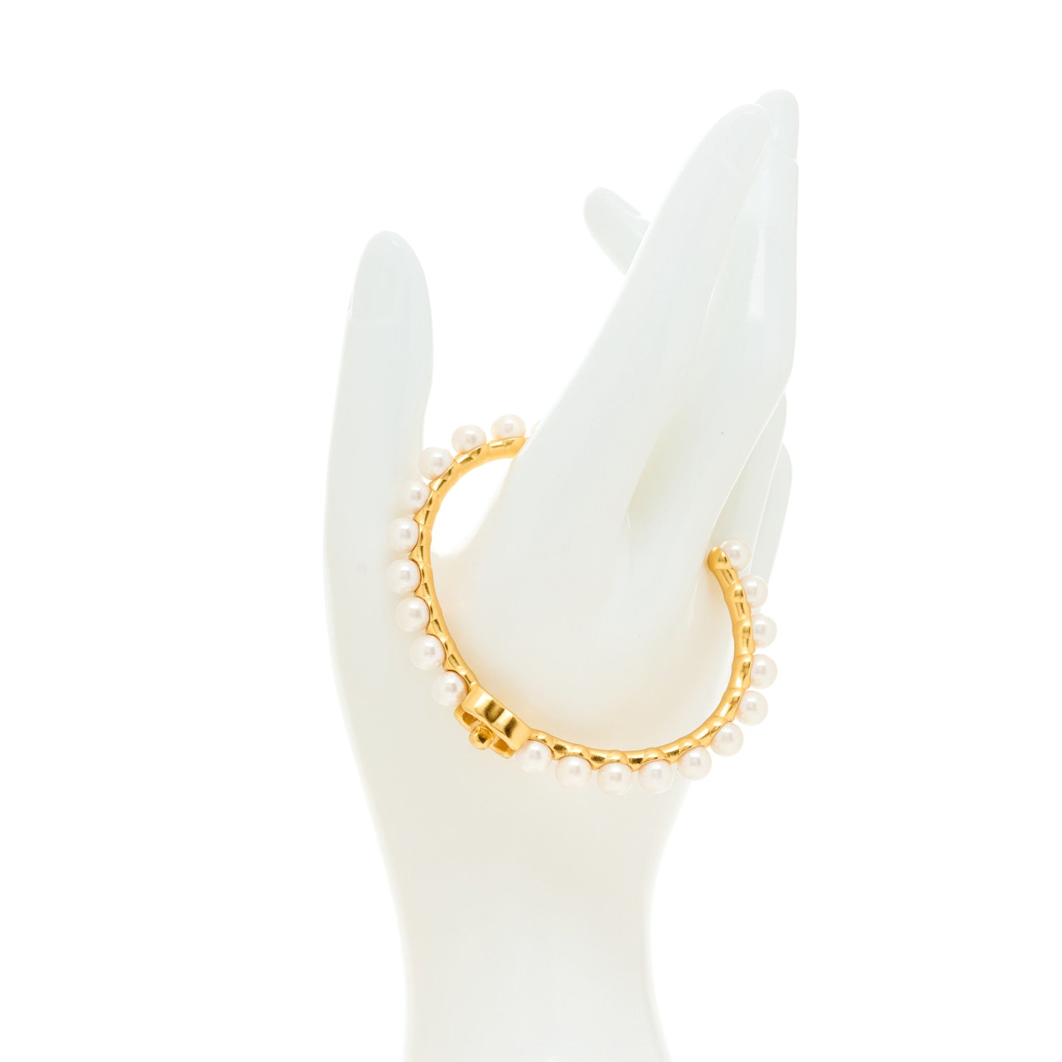 Chanel Pearl CC Cuff Bracelet S Gold Pearly White 2 of 4