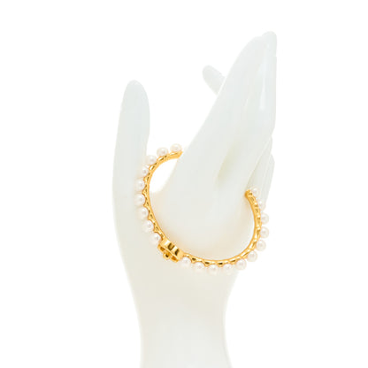 Chanel Pearl CC Cuff Bracelet S Gold Pearly White 2 of 4