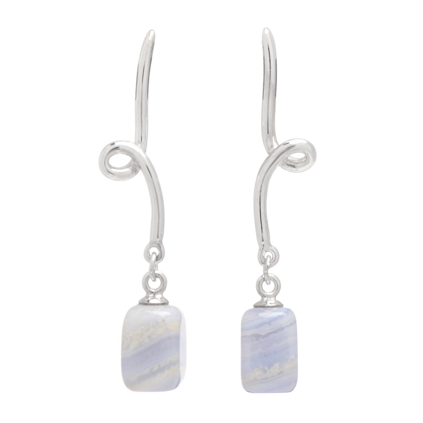 Sterling Silver Blue Lace Agate Twirl Drop Earrings