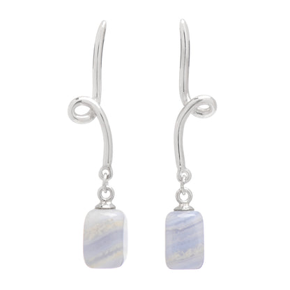 Tiffany Sterling Silver Blue Lace Agate Twirl Drop Earrings 1 of 4