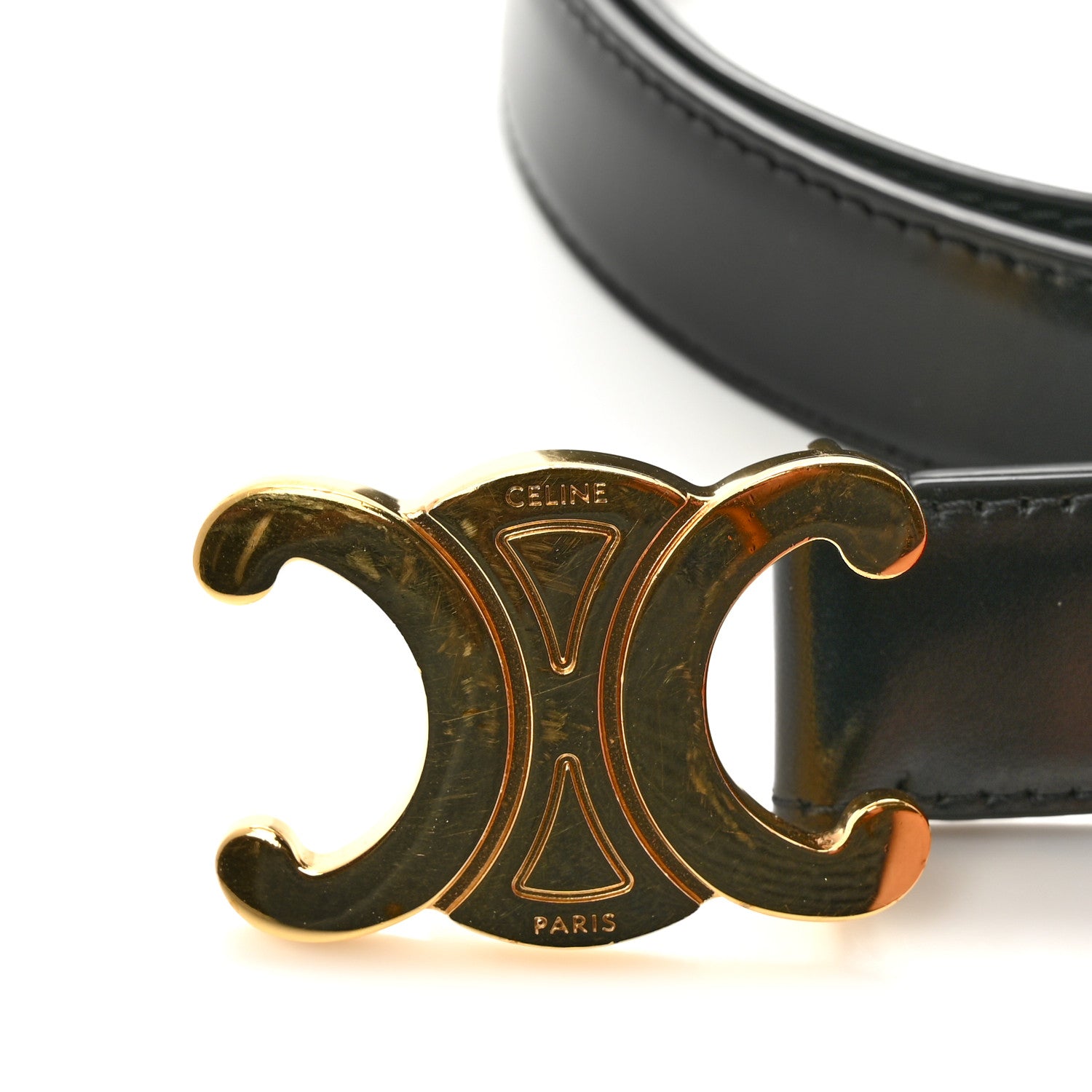 Celine Taurillon Calfskin Medium 25mm Triomphe Belt 80 32 Black 7 of 8