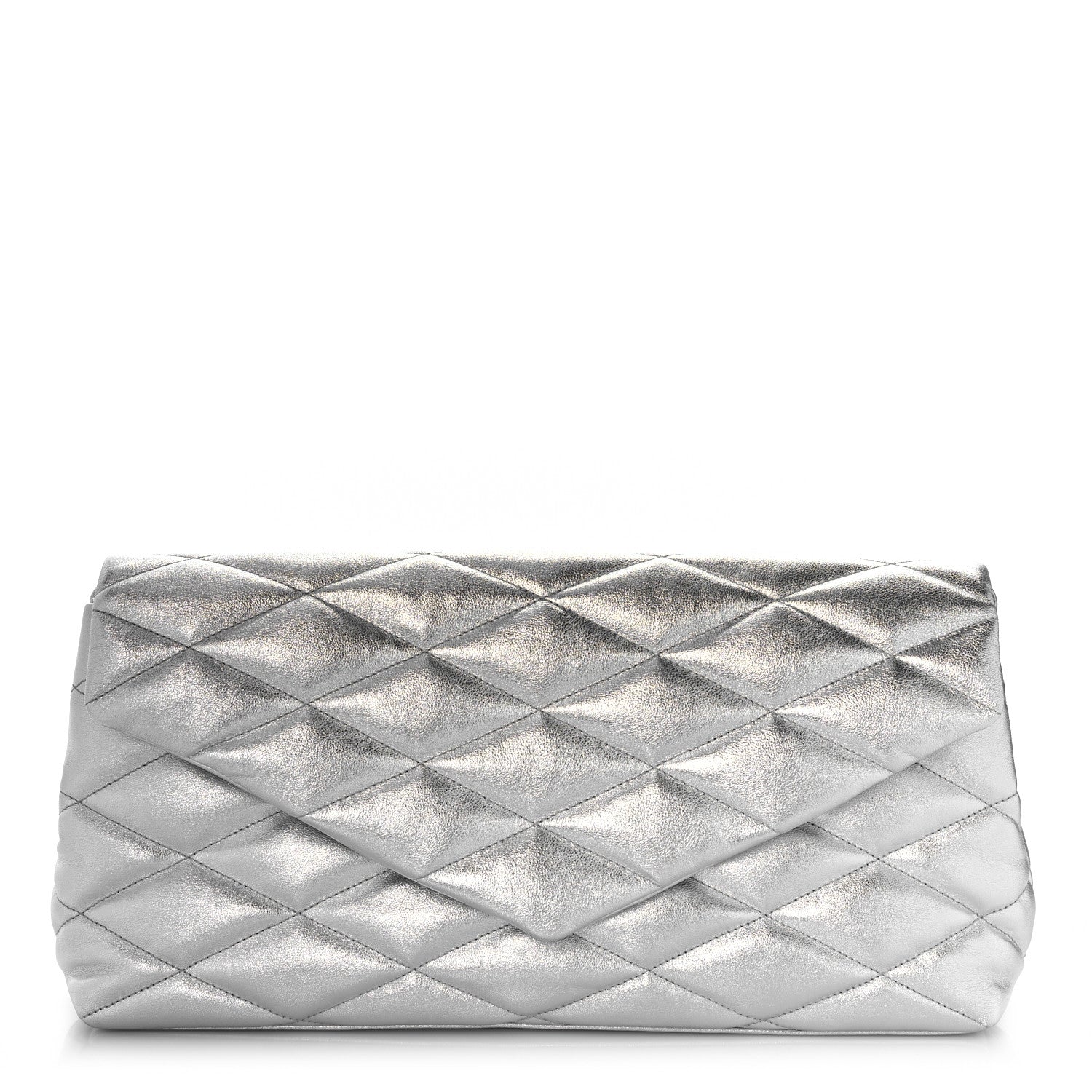 Saint Laurent Metallic Lambskin Quilted Sade Puffer Envelope Clutch Argento 1 of 11