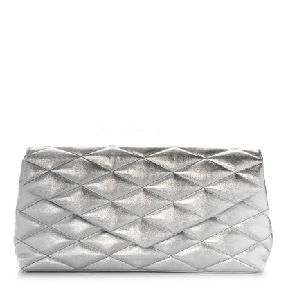 Saint Laurent Metallic Lambskin Quilted Sade Puffer Envelope Clutch Argento 1 of 11