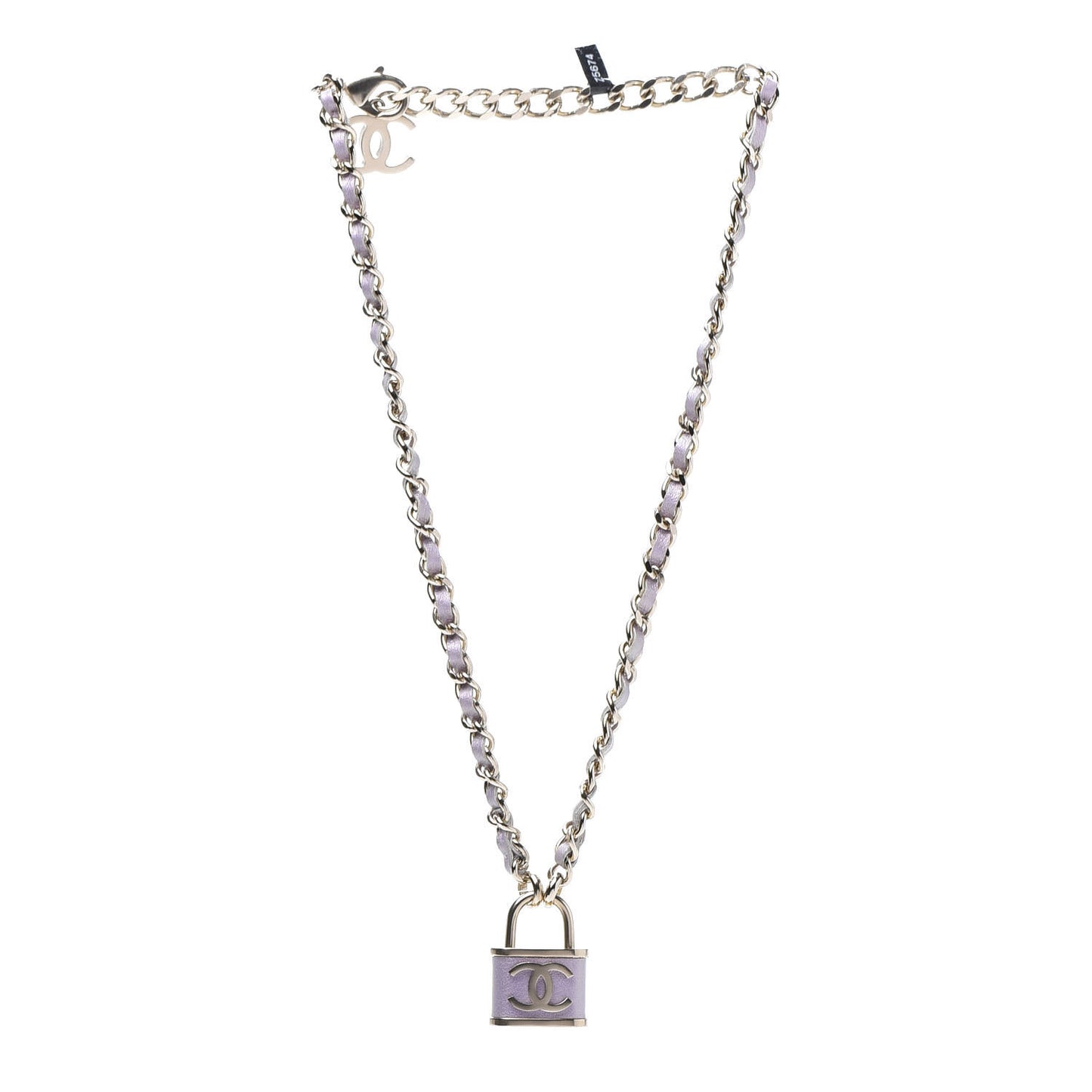 Calfskin Metal Padlock Necklace Gold Iridescent Purple