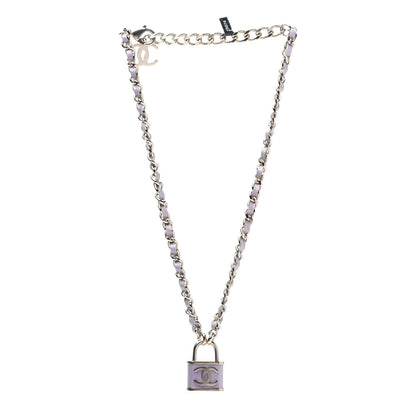 Chanel Calfskin Metal Padlock Necklace Gold Iridescent Purple 3 of 6