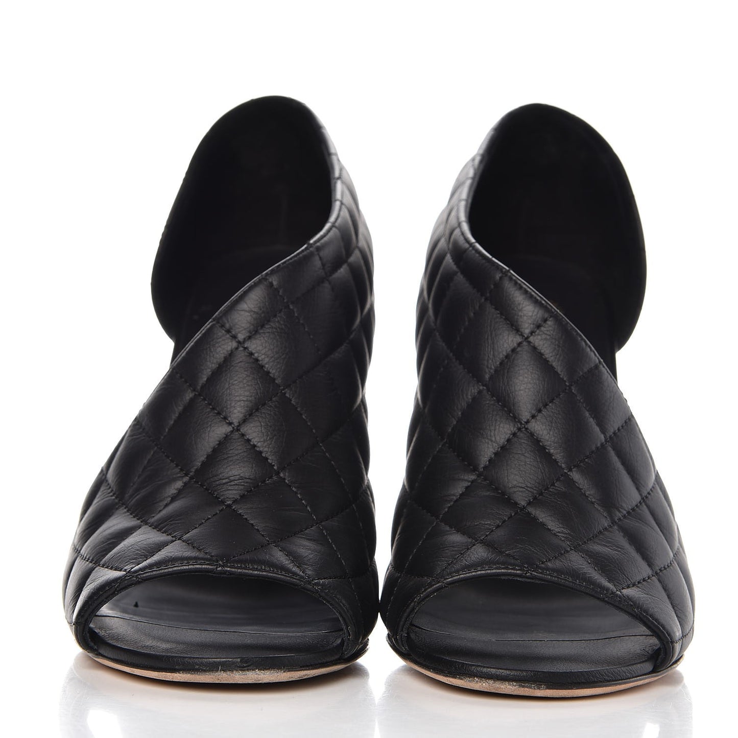Calfskin Quilted Peep Toe Pumps 39.5 Black