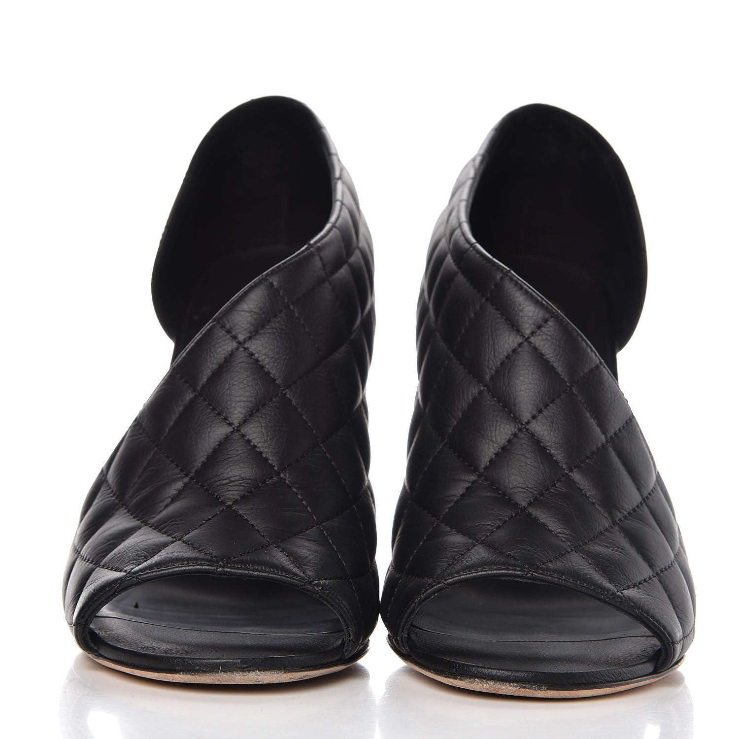Chanel Calfskin Quilted Peep Toe Pumps 39.5 Black 2 of 9