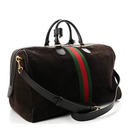 Gucci Suede Calfskin Web Medium Savoy Duffle Bag  Dark Brown 2 of 9