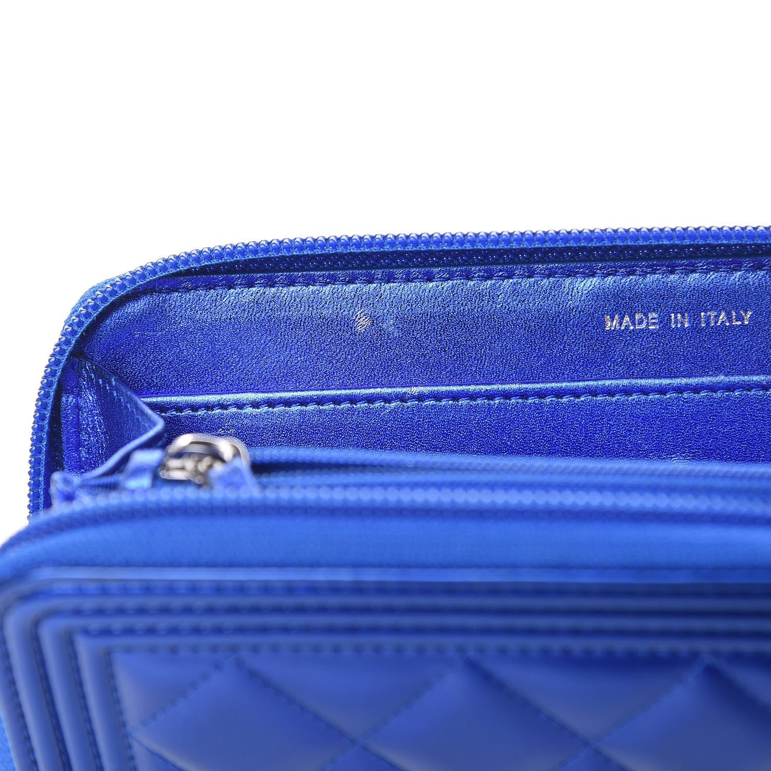 Chanel Metallic Patent Calfskin Quilted Boy L-Gusset Zip Wallet Blue 11 of 11