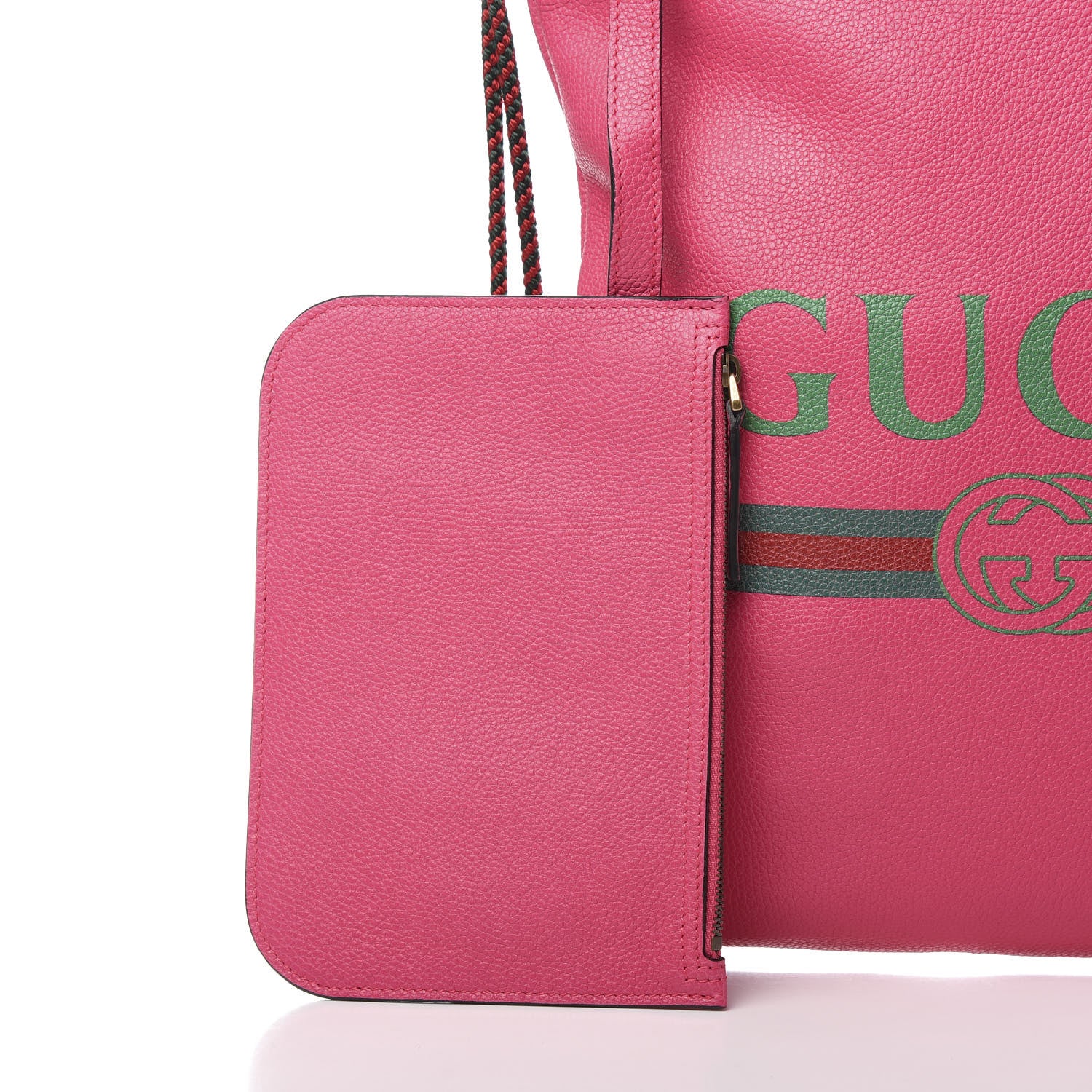 Gucci Grained Calfskin Logo Drawstring Backpack Box Pink Green Black 10 of 12