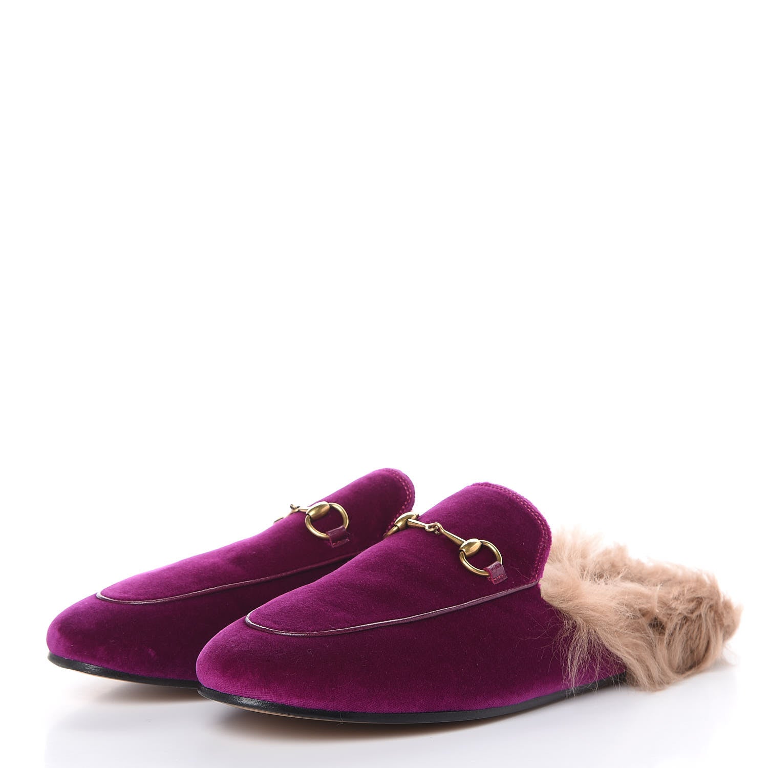 Gucci Velvet Fur Womens Princetown Slippers 40 Fucsia Violet Cyclamen Natural 3 of 7