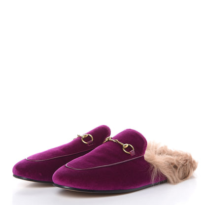 Gucci Velvet Fur Womens Princetown Slippers 40 Fucsia Violet Cyclamen Natural 3 of 7