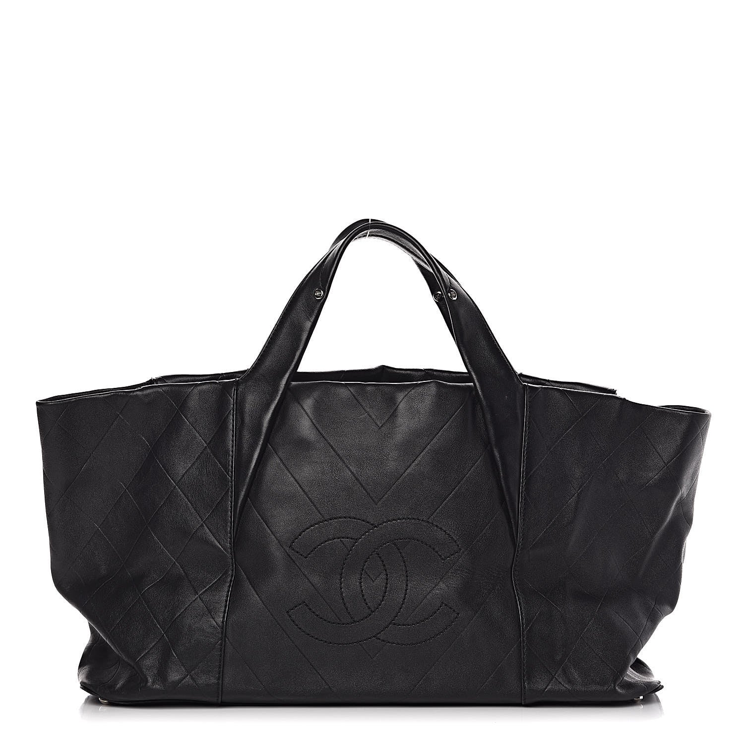 Chanel Calfskin Chevron CC All Day Long Tote Black 1 of 13