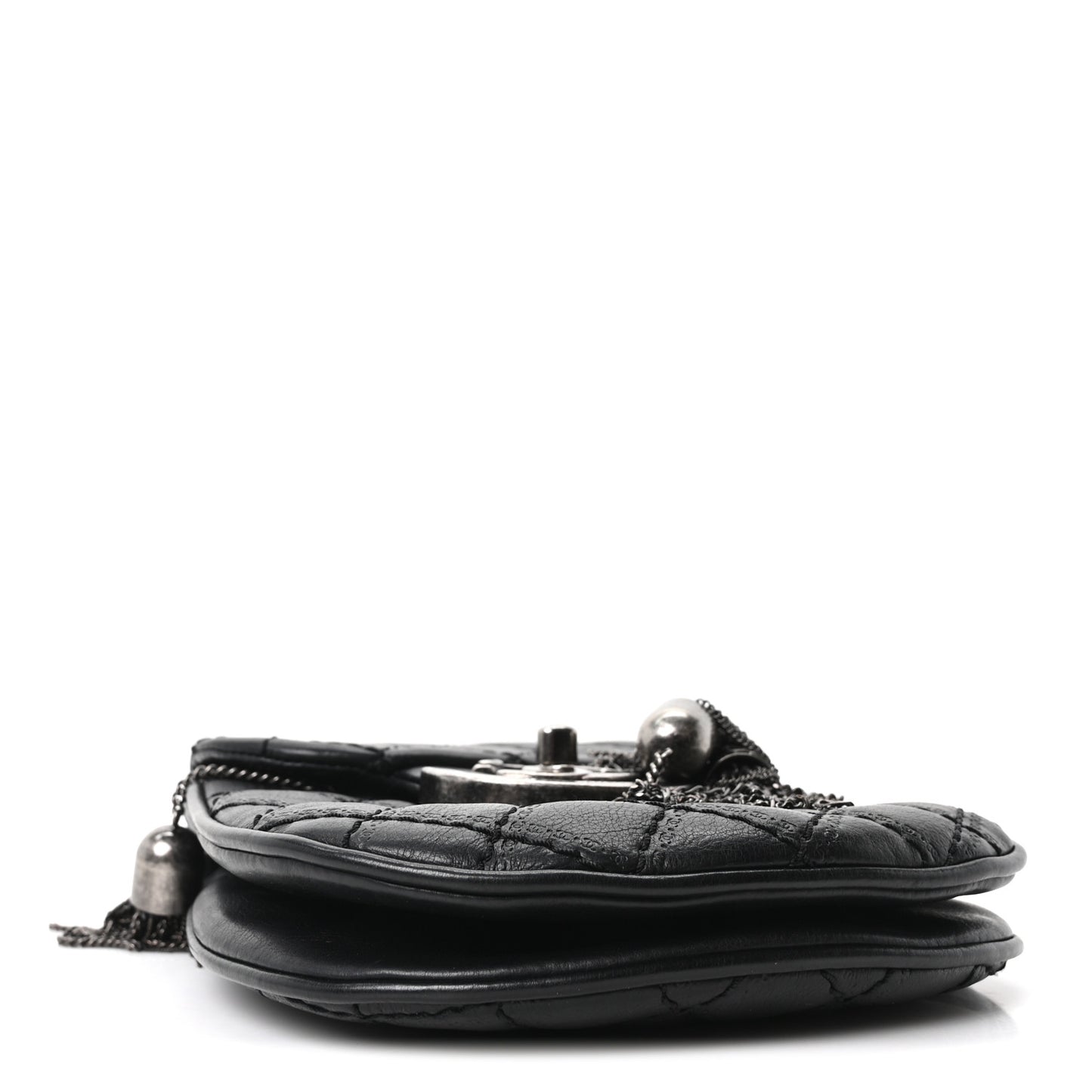 Calfskin Quilted Coco Sporran Small Tassel Flap Black
