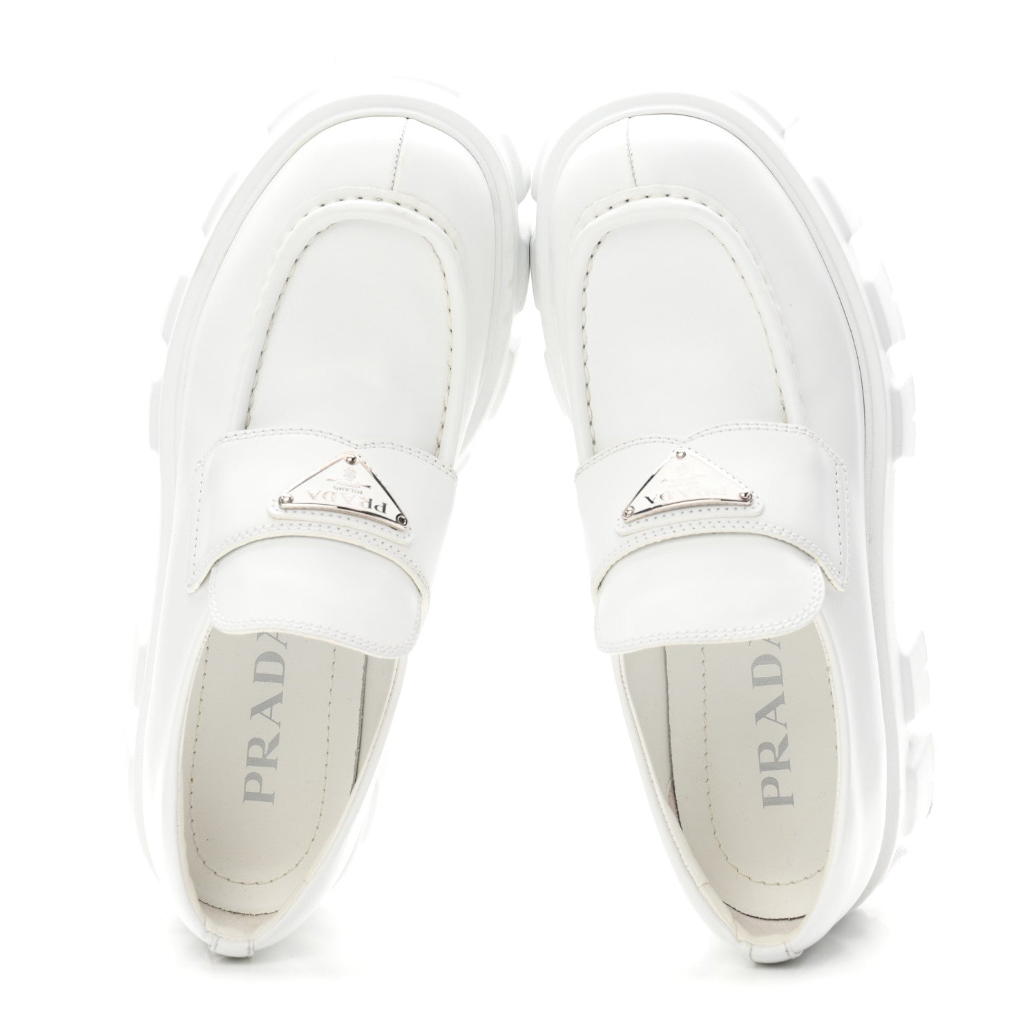 Prada Spazzolato Rois Metal Triangle Logo Monolith 55mm Loafers 36.5 White 2 of 10