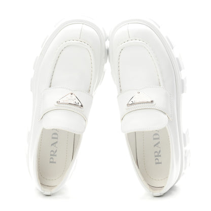 Prada Spazzolato Rois Metal Triangle Logo Monolith 55mm Loafers 36.5 White 2 of 10