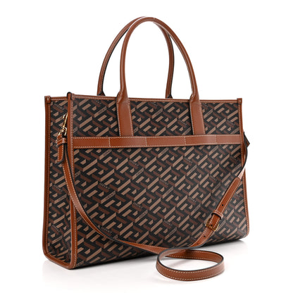 Versace Coated Canvas Calfskin La Greca Signature Tote Bag Black Caramel 3 of 11
