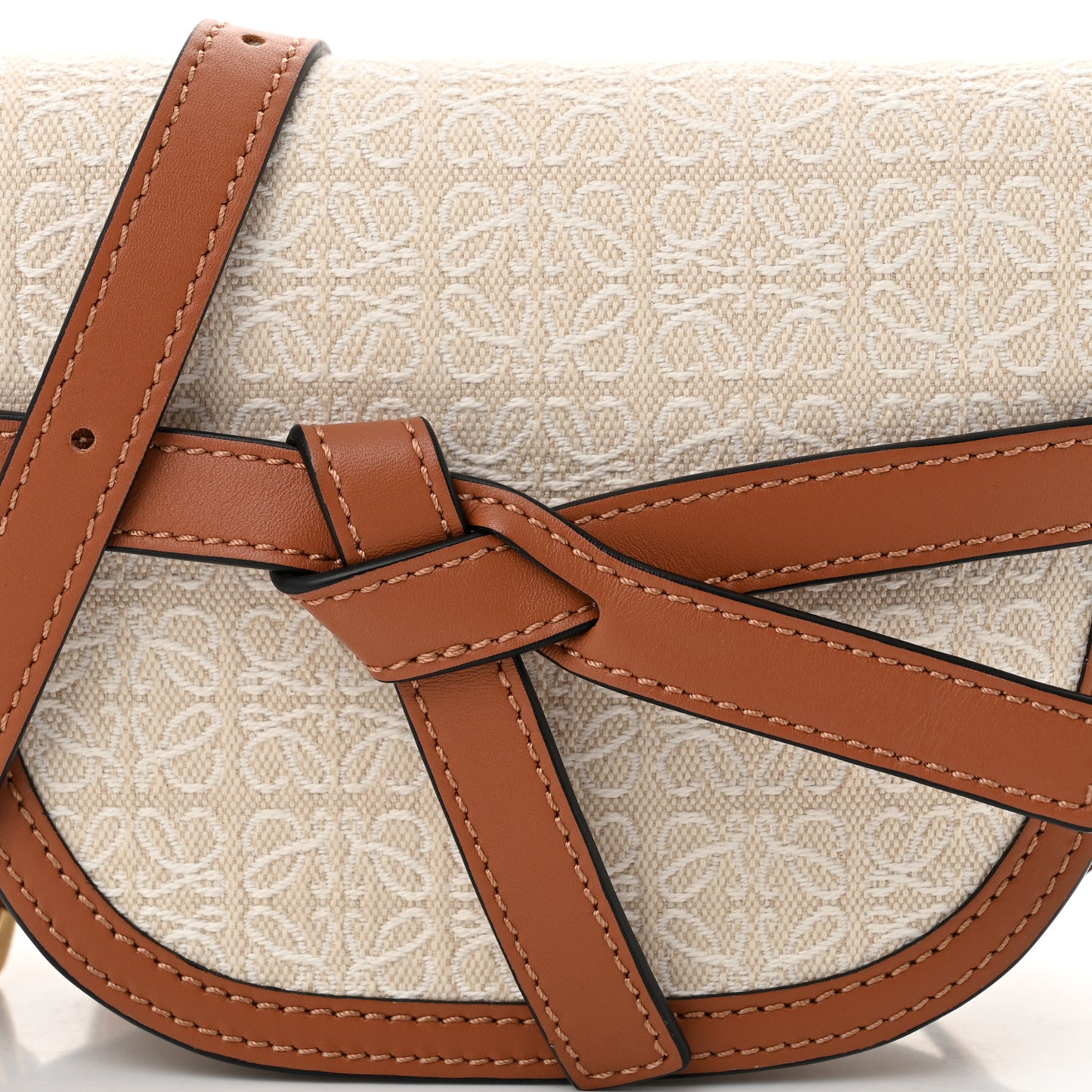 Calfskin Canvas Anagram Mini Gate Dual Bag Ecru Tan