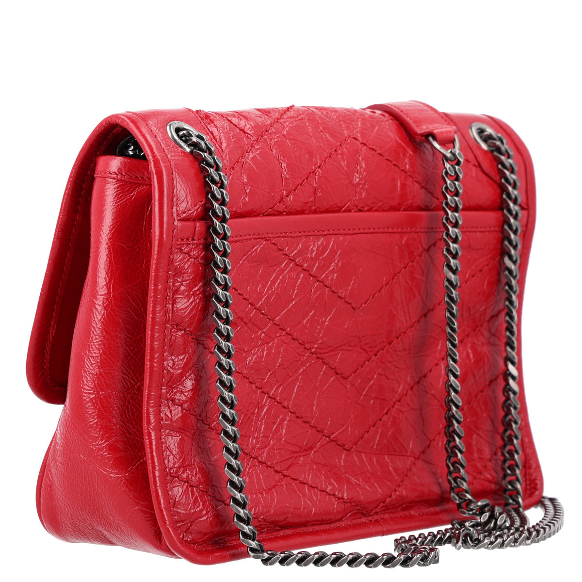 Saint Laurent Crinkled Calfskin Matelasse Monogram Baby Niki Chain Satchel Rouge Eros 3 of 11