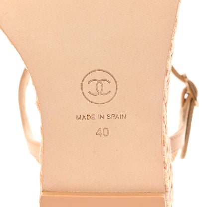 Chanel Lambskin Grosgrain CC Espadrilles Wedges 40 Beige Black 7 of 13