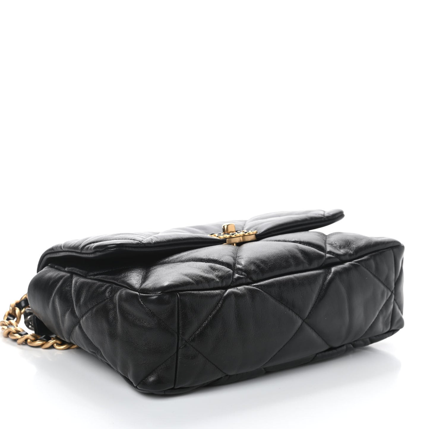 Shiny Goatskin Quilted Large Chanel 19 Flap Black