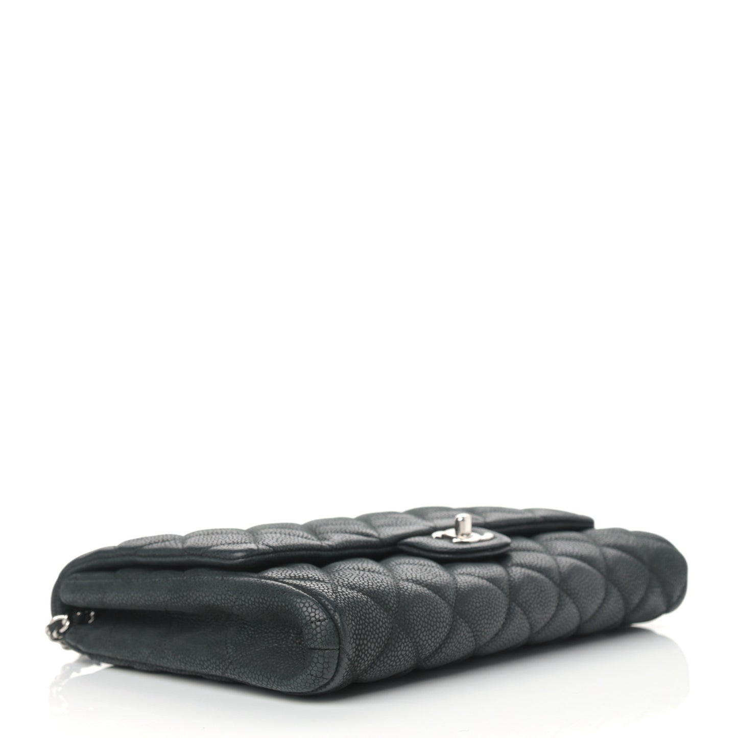 Iridescent Caviar Quilted Clutch With Chain Flap Black