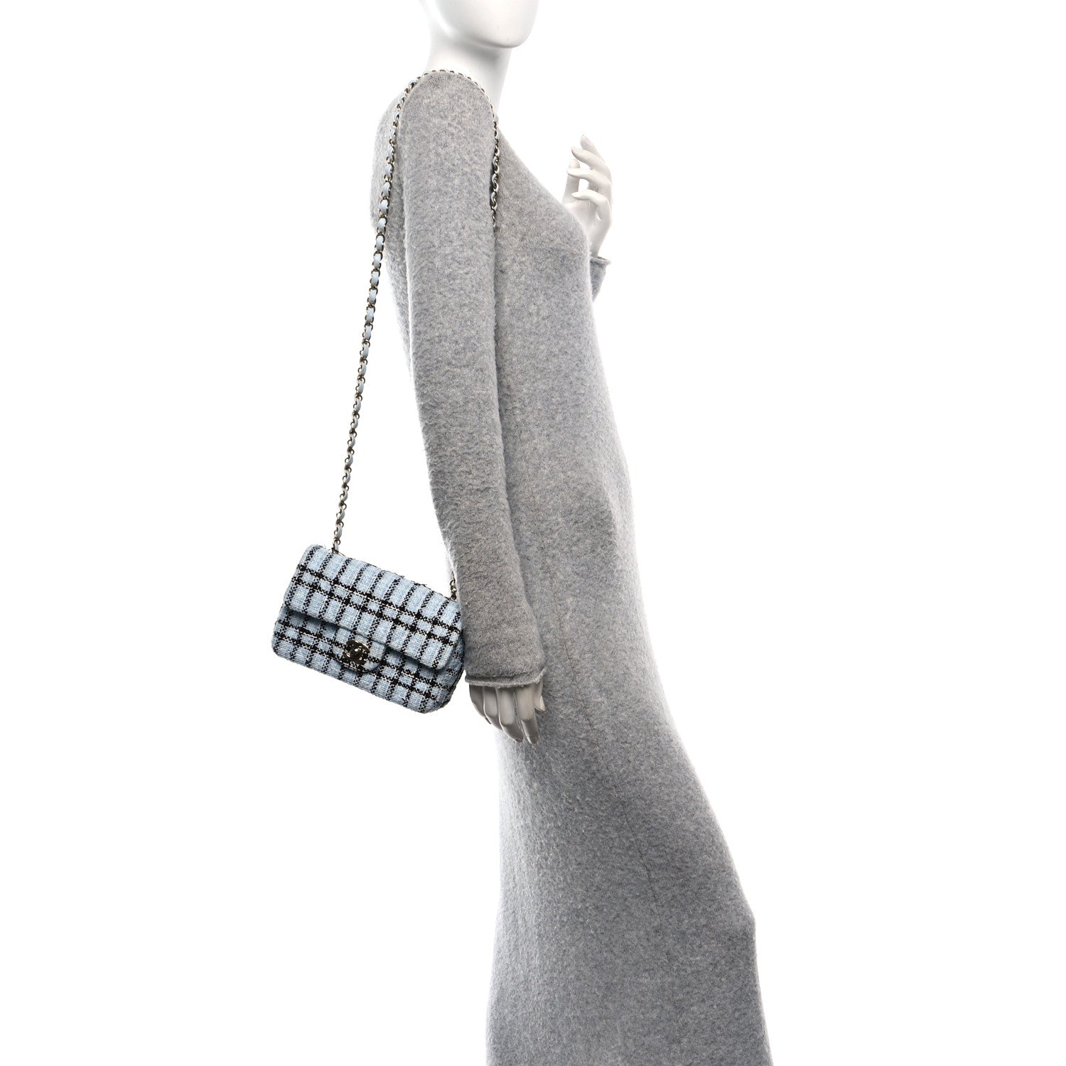 Chanel Tweed Quilted Mini Rectangular Flap Light Blue 2 of 10