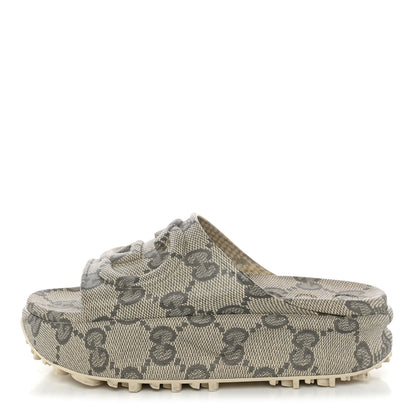 Gucci Cubic Rubber GG Monogram Womens Interlocking G Platform 42mm Slide Sandals 36 Beige Ebony 1 of 11