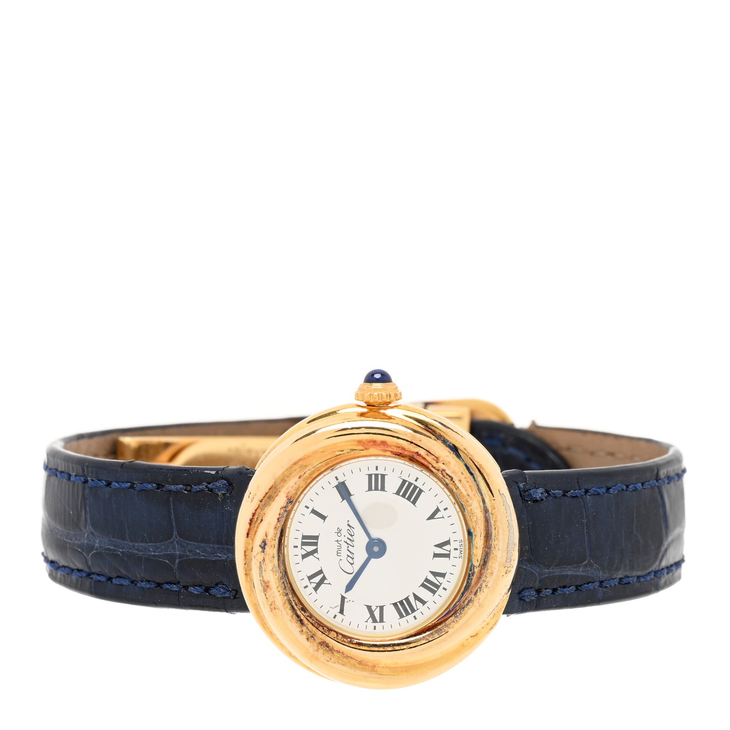 Sterling Silver Vermeil Alligator 26mm Must De Cartier Trinity Quartz Watch