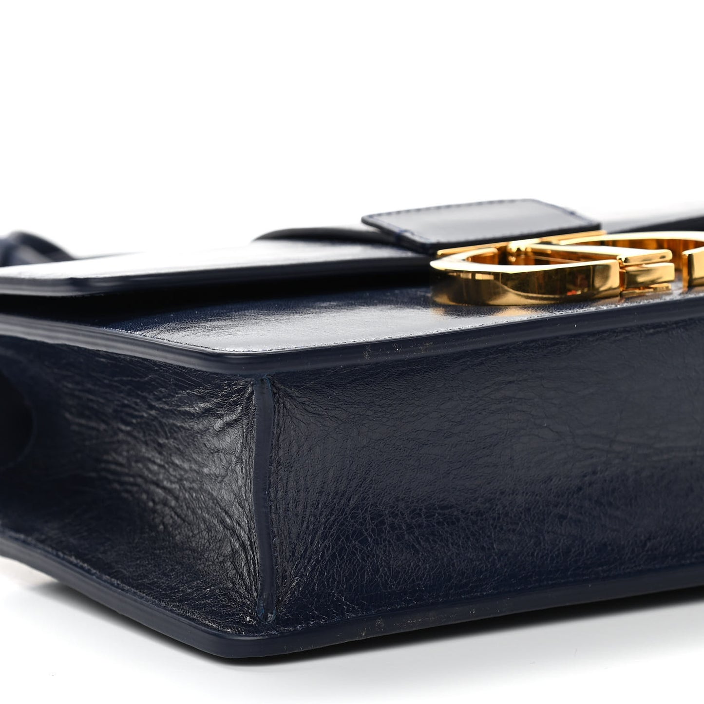 Shiny Crinkled Lambskin 30 Montaigne Flap Bag Indigo