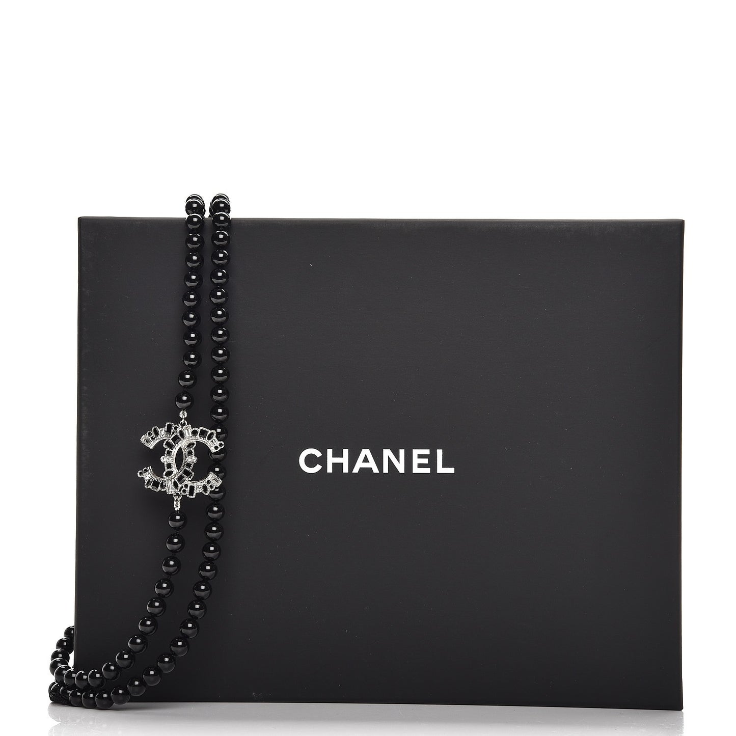 Ruthenium Baguette Crystal CC Beaded Long Necklace Black