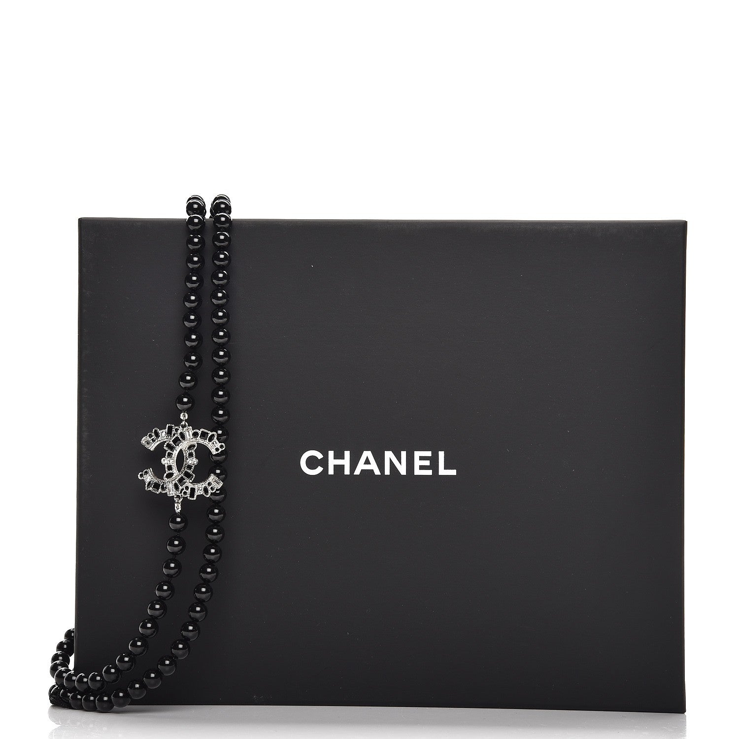 Chanel Ruthenium Baguette Crystal CC Beaded Long Necklace Black 6 of 6
