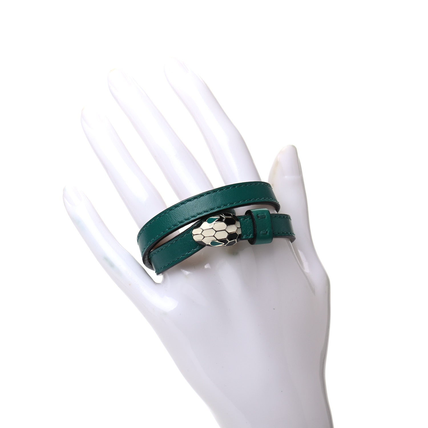 Bulgari Calfskin Serpenti Forever Double Coil Bracelet S Emerald Green 2 of 6