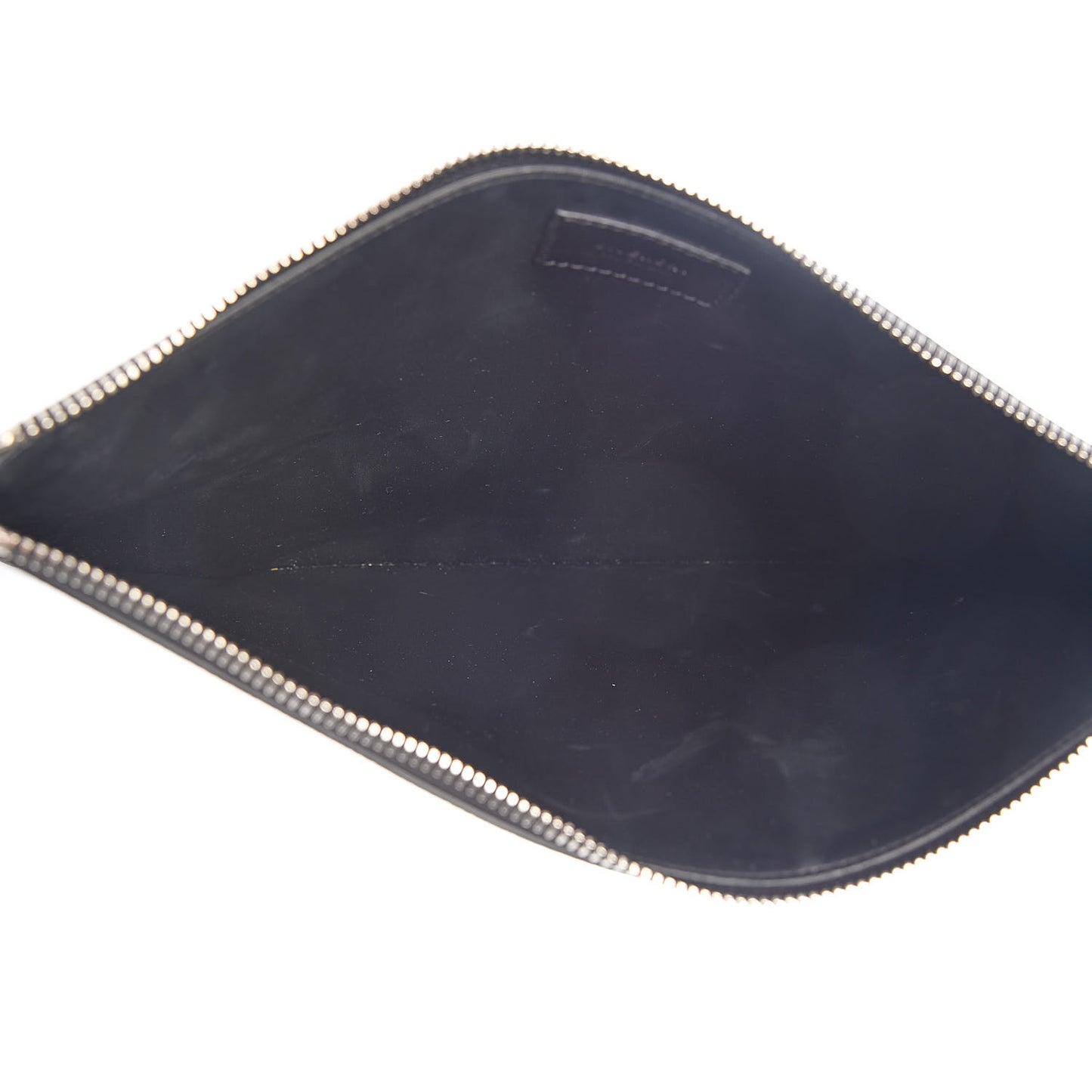 Calfskin Striped Large Zip Pouch Black