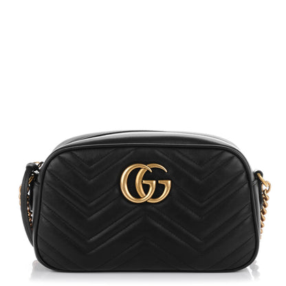 Gucci Calfskin Matelasse Small GG Marmont Chain Shoulder Bag Black 1 of 7