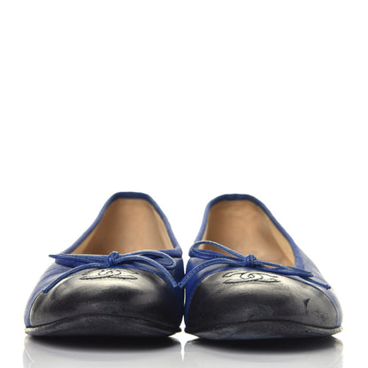 Chanel Lambskin CC Cap Toe Ballerina Flats 38 Blue Black 2 of 7